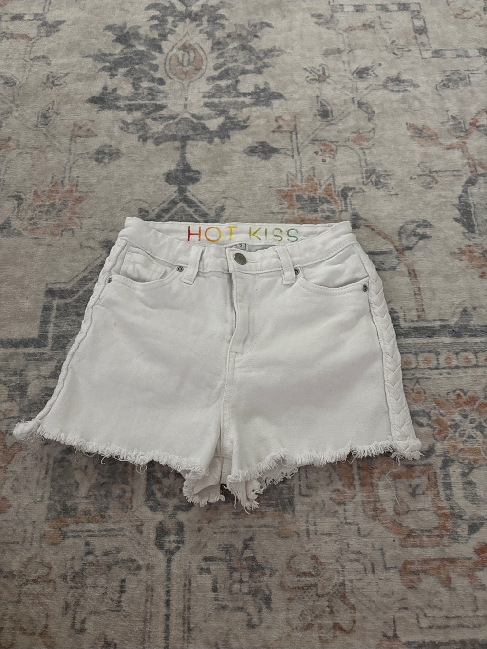 Hot Kiss White Girls' Denim Shorts with Braided Side Trim
